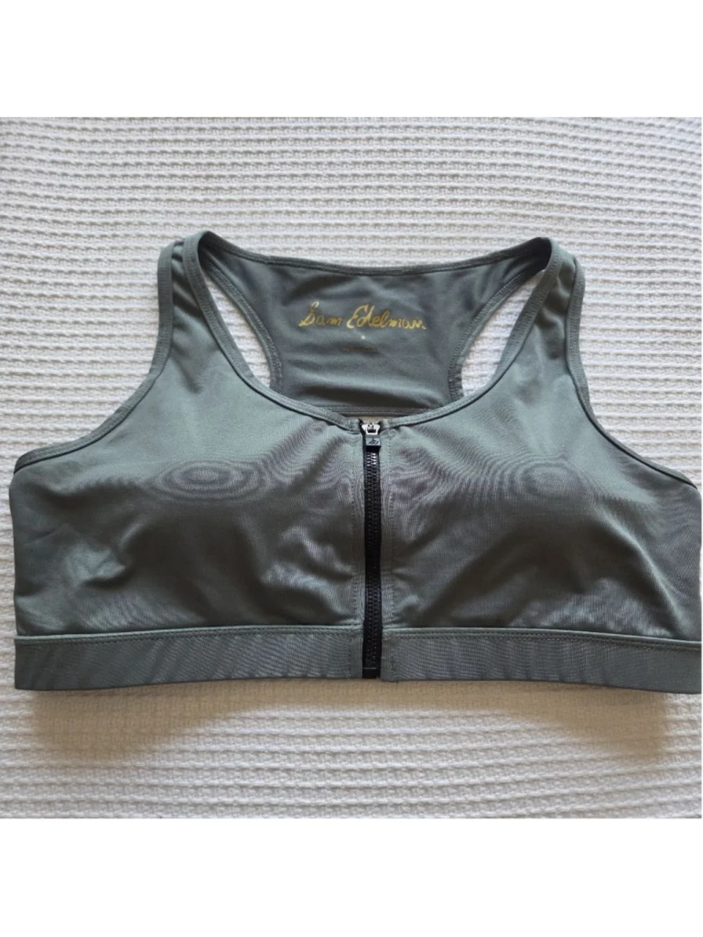 Women's Sam Edelman Green & Black Front Zip Sports Bra S